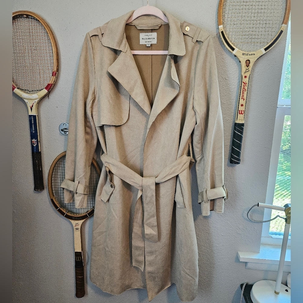 Haute Monde Faux Suede Nude Women's Classic Tan Trench Coat Duster